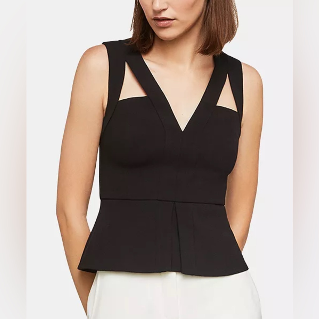 Bcbgmaxazria Black V-Neck Cutout Peplum Top